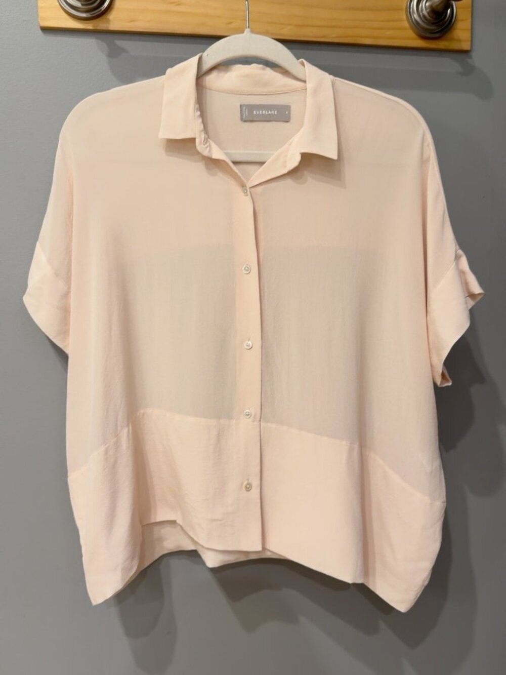Everlane 100% Silk Blush Pink Oversized Button Down Shirt Size 4